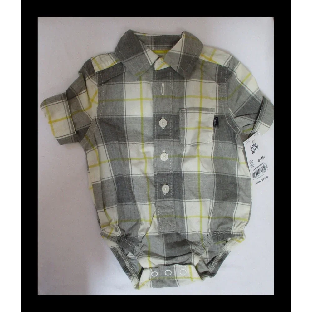 Baby B Gosh 0-3m Gray Plaid Bodysuit NWT